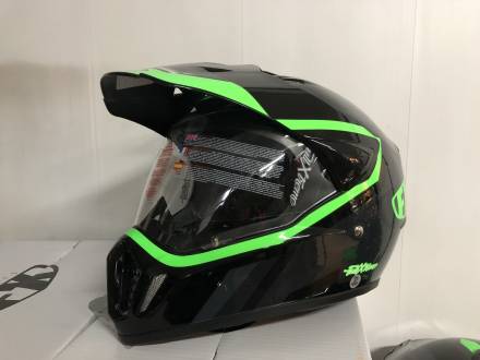 Шлем мотард FX черный зеленый, глянцевый M