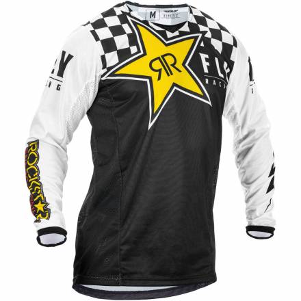 Футболка для мотокросса FLY RACING KINETIC ROCKSTAR черная/белая/жёлтая (2020)   M