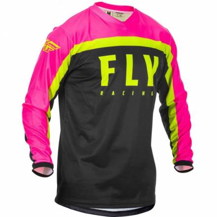 Футболка для мотокросса FLY RACING F-16 розовая/чёрная/Hi-Vis жёлтая (2020)  L