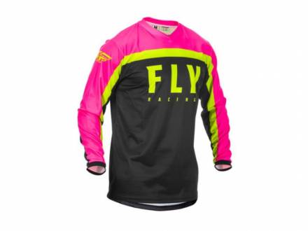Футболка для мотокросса FLY RACING F-16 розовая/чёрная/Hi-Vis жёлтая (2020)  XL