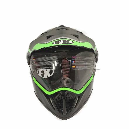 Шлем мотард FX черный зеленый, глянцевый XL
