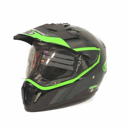 Шлем мотард FX черный зеленый, глянцевый XL