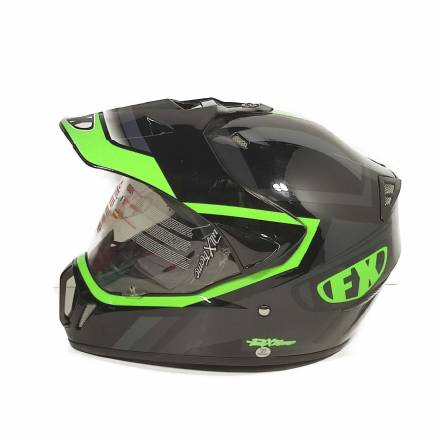 Шлем мотард FX черный зеленый, глянцевый XL
