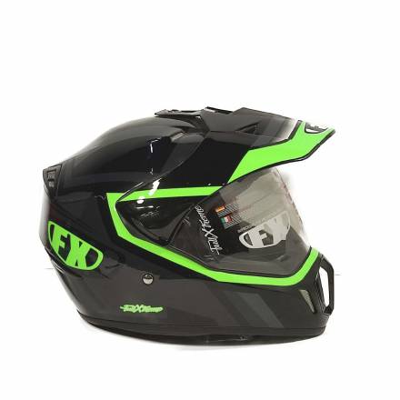 Шлем мотард FX черный зеленый, глянцевый XL