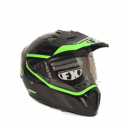 Шлем мотард FX черный зеленый, глянцевый XL