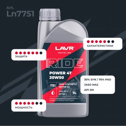 LAVR 7791 MOTO Моторное масло RIDE SPECIAL 4Т 10W50 SN, 1 л