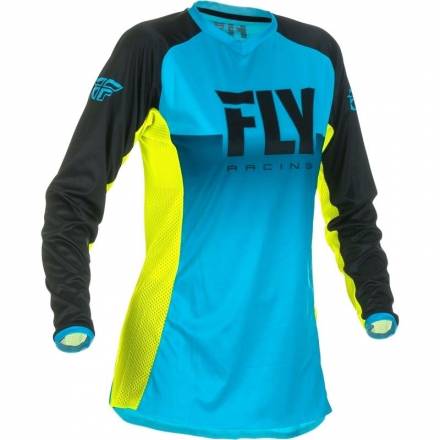 Футболка для мотокросса женская FLY RACING WOMEN&#039;S LITE голубая/Hi-Vis желтая (2019)  L